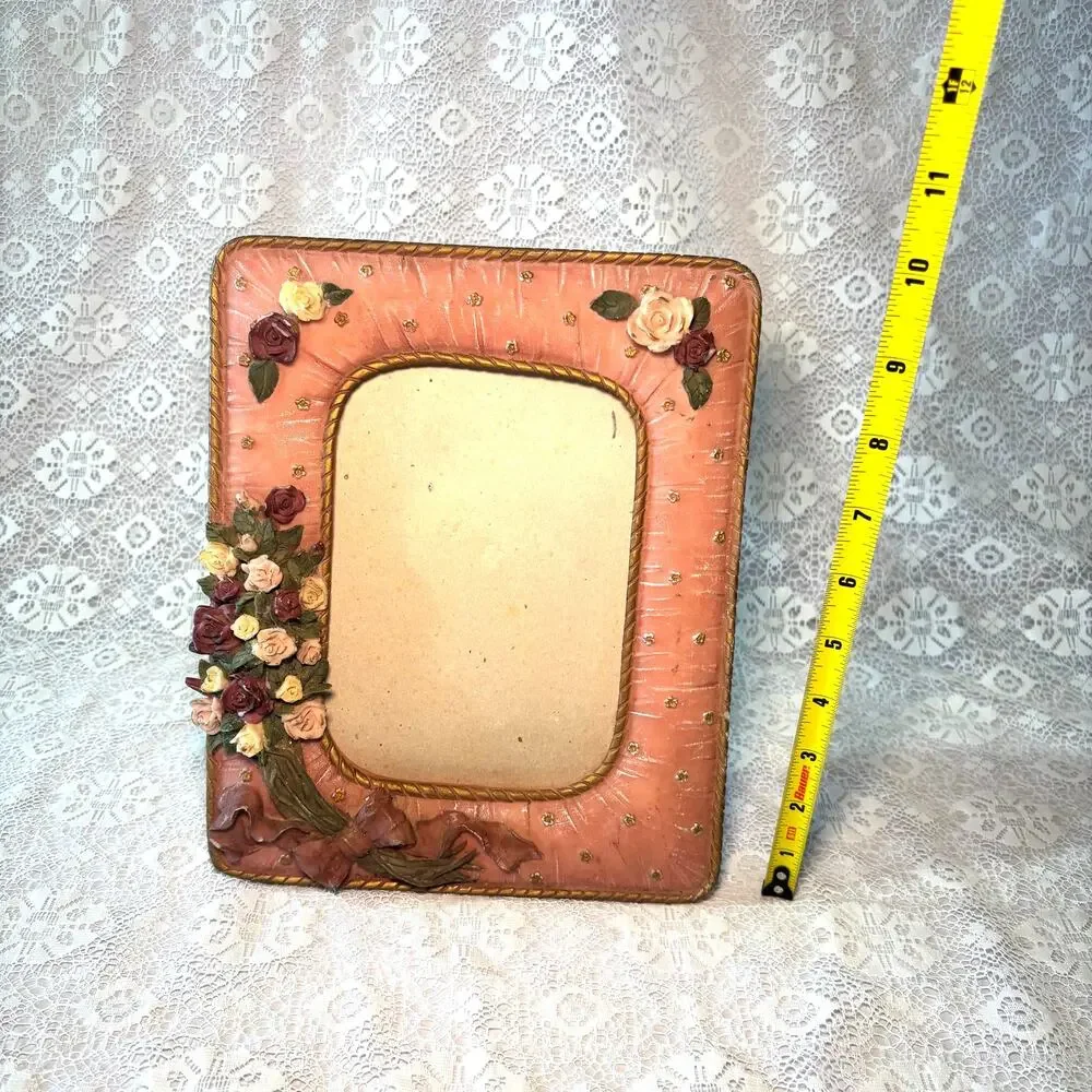 Vintage Floral Picture Frame Pink Rose Cottage Decor Photo Frame